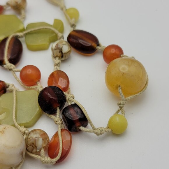 Vintage Artisan Hand Knotted Multicolor Agate Gemstone Cord Necklace 47" - Picture 3 of 11